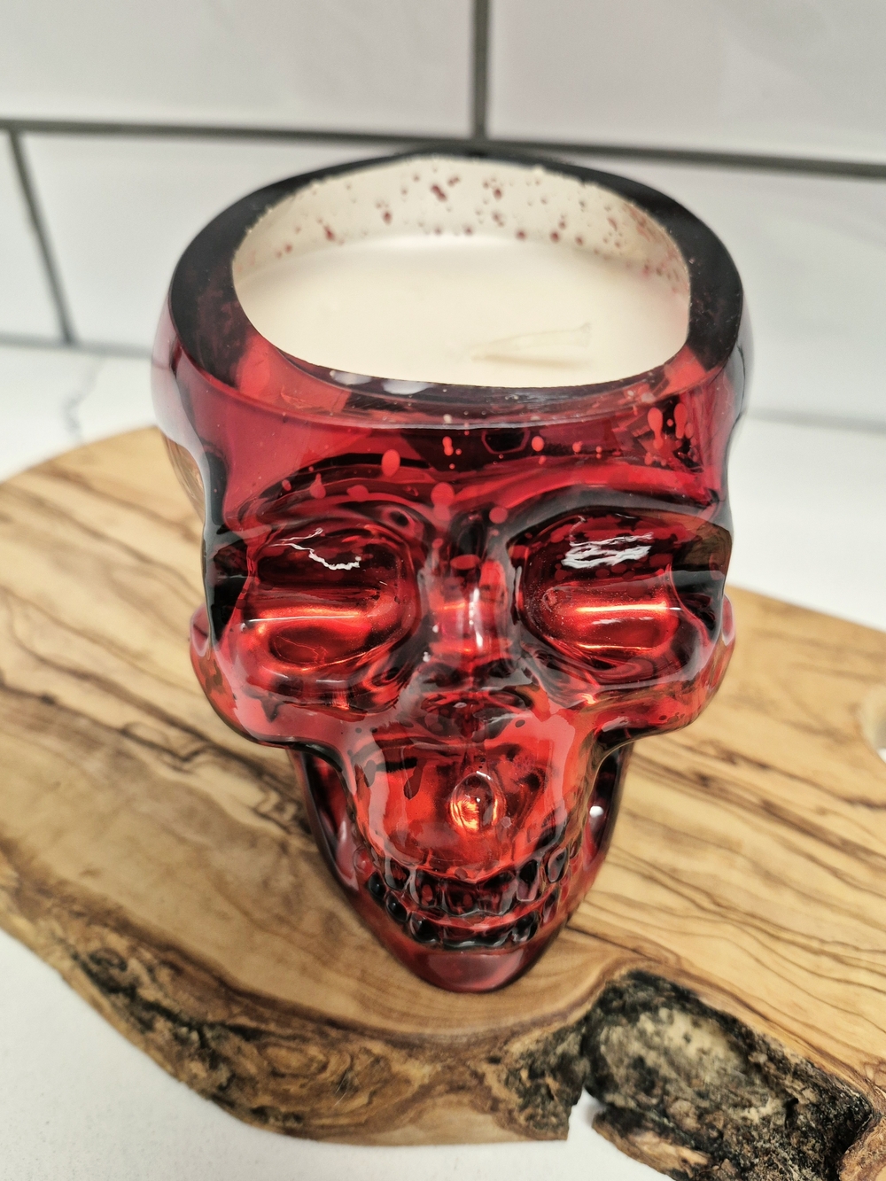 Charmed Aroma Red Glass Skull Candle - Decorative Glass Art